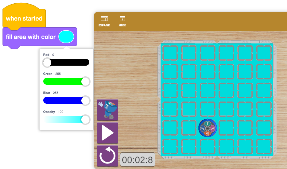 Screenshot of the 123 Playspace in VEXcode VR, showcasing the virtual robot interface with block-based coding options, designed for learning coding concepts and robotics principles in an educational setting.