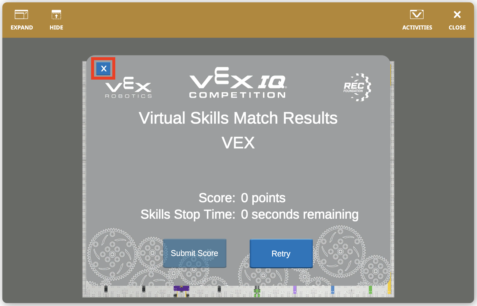 Screenshot of the VEXcode VR interface showcasing the VIQC Slapshot (2022-2023) programming environment, highlighting block-based coding options and a virtual robot for educational purposes in STEM learning.