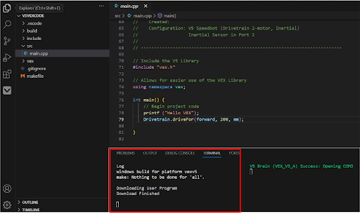 VEX VS Code Extension UI Overview – VEX Library