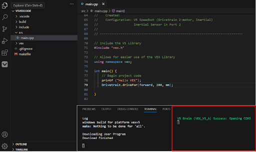 VEX VS Code Extension UI Overview – VEX Library