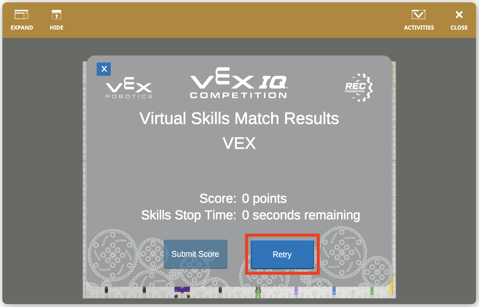 Использование окна игровой площадки полной громкости VIQC – Библиотека VEX