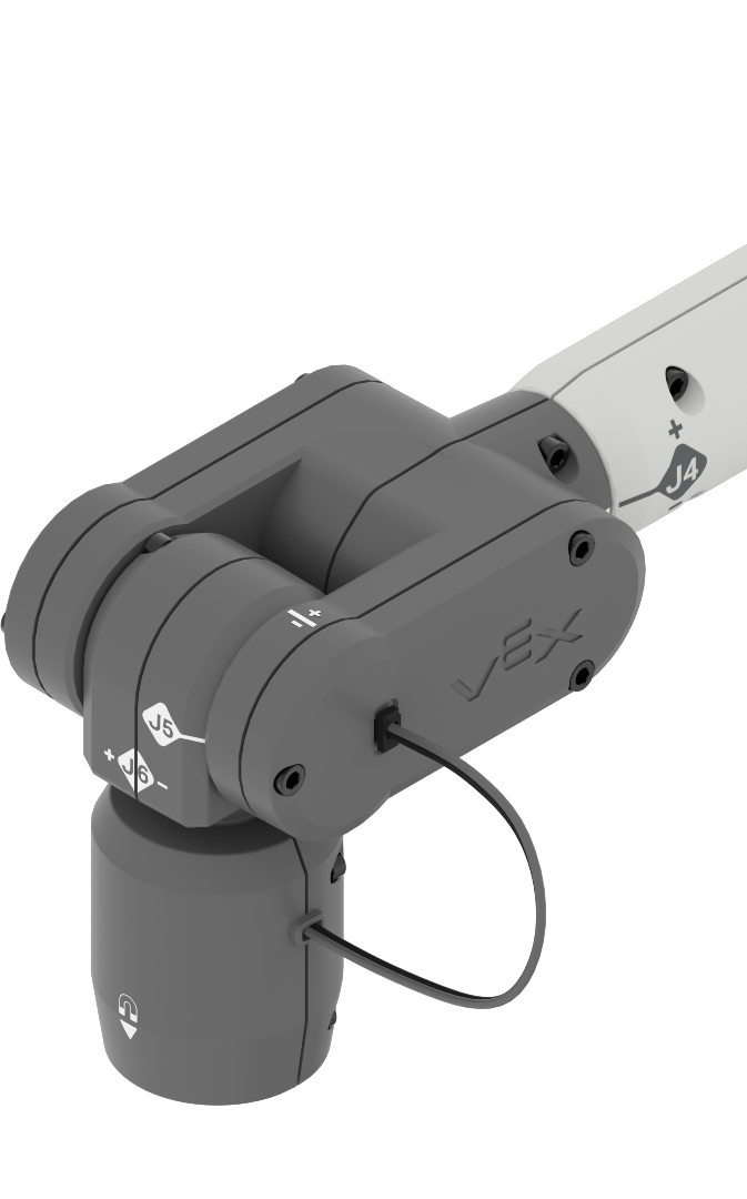 Illustration of a 6-axis robotic arm used in Career and Technical Education, showcasing its joints and movement capabilities for educational purposes.