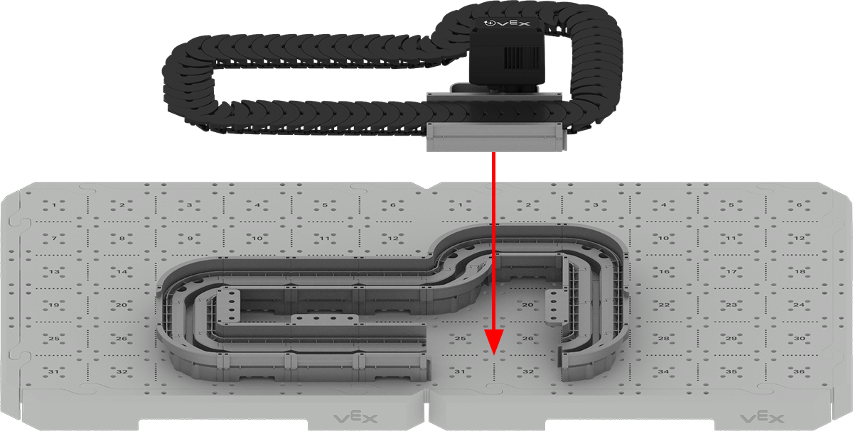 Diagram of conveyor system components used in Career and Technical Education, illustrating various parts and their functions within the conveyor setup.