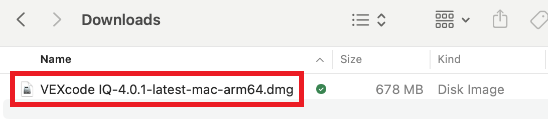 VEXcode IQ Installer as shown in Finder after downloading it for Mac.