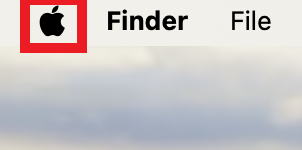 Gros plan du logo Apple, « Finder » et « Fichier » dans la barre de menus macOS, avec le logo Apple mis en évidence par un cadre rouge.