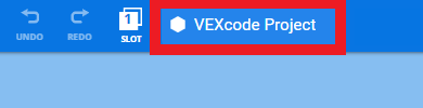 Screenshot of the VEXcode VR interface showing the 'Load and Save' options, featuring block-based coding elements and a virtual robot, designed for teaching coding concepts in an educational setting.