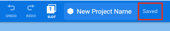 VEXcode V5 Toolbar with the Saved indicator highlighted in red to the right of the project name dialog box.