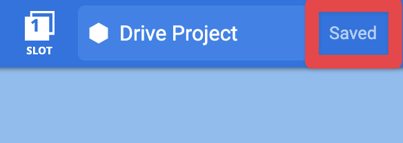 Center of the VEXcode Toolbar with the Slot, Project Name, and Save Status shown. The Project name box is highlighted with a red box showing the save status as Saved.