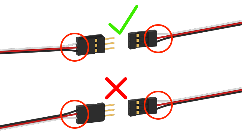 Diagrama que ilustra lo que se debe y no se debe hacer al utilizar cables de extensión V5 para configurar la celda de trabajo V5 en la educación profesional y técnica.