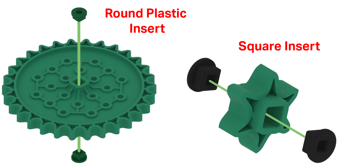 Comparaison des inserts carrés et des inserts ronds V5 pour la mise en place de la cellule de travail V5 dans l'enseignement professionnel et technique, illustrant les différences de conception et d'application.