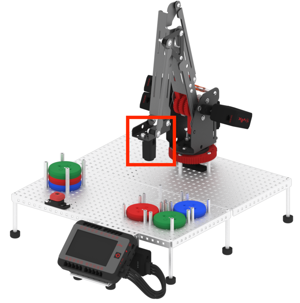 CTE için bir V5 Workcell kurulumunun diyagramı, Lab 7 için bileşenlerin ve bağlantıların düzenlenmesini, mıknatıs yerleşimi ve yapılandırmasına odaklanarak göstermektedir.