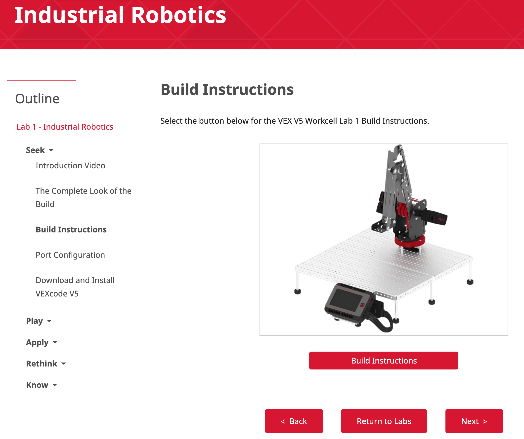Instrukcje dotyczące konfiguracji stanowiska roboczego V5, zawierające opisane komponenty i kroki montażu dla projektów CTE (Career and Technical Education).