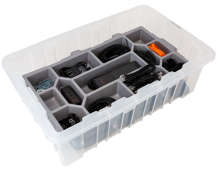 Schemat systemu V5 Workcell Storage przedstawiający różne komponenty i strategie organizacyjne zapewniające wydajne przechowywanie w placówkach kształcenia zawodowego i technicznego.