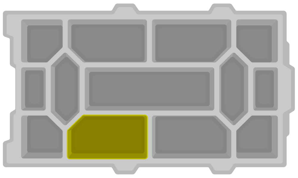 Diagrama do layout de armazenamento do V5 Workcell, ilustrando o arranjo e a organização dos componentes de armazenamento para aplicativos de educação profissional e técnica.
