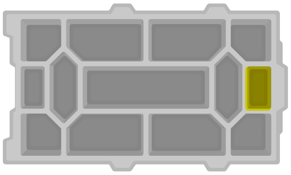 CTE (職業技術教育) 向けの V5 ワークセル ストレージ レイアウトを示す図。効率的なワークスペース管理のためのラベル付きストレージ コンパートメントと構成が特徴です。