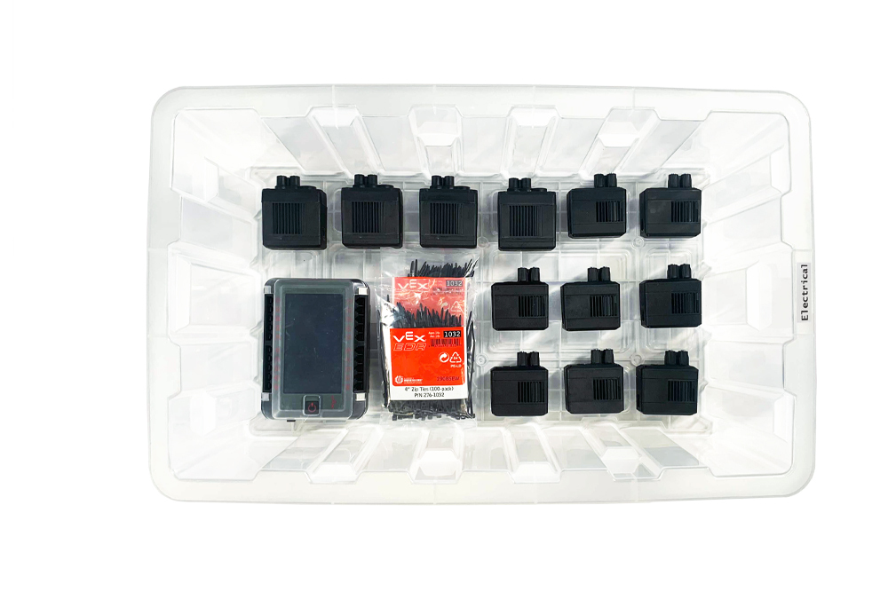 CTE (Kariyer ve Teknik Eğitim) için V5 Workcell Depolama kurulumunu gösteren diyagram, verimli çalışma alanı yönetimi için organize depolama çözümlerini ve ekipman düzenlemesini sergiliyor.