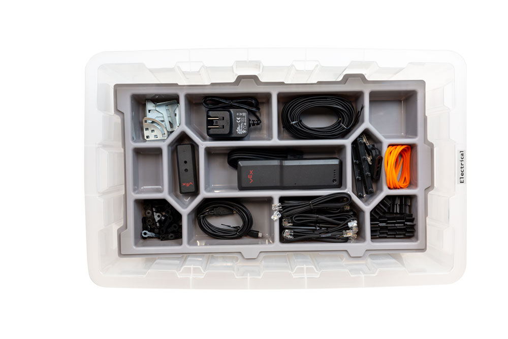 Schema del sistema di stoccaggio V5 Workcell, che illustra l'organizzazione e la disposizione di strumenti e materiali per un accesso efficiente in un contesto di istruzione professionale e tecnica.