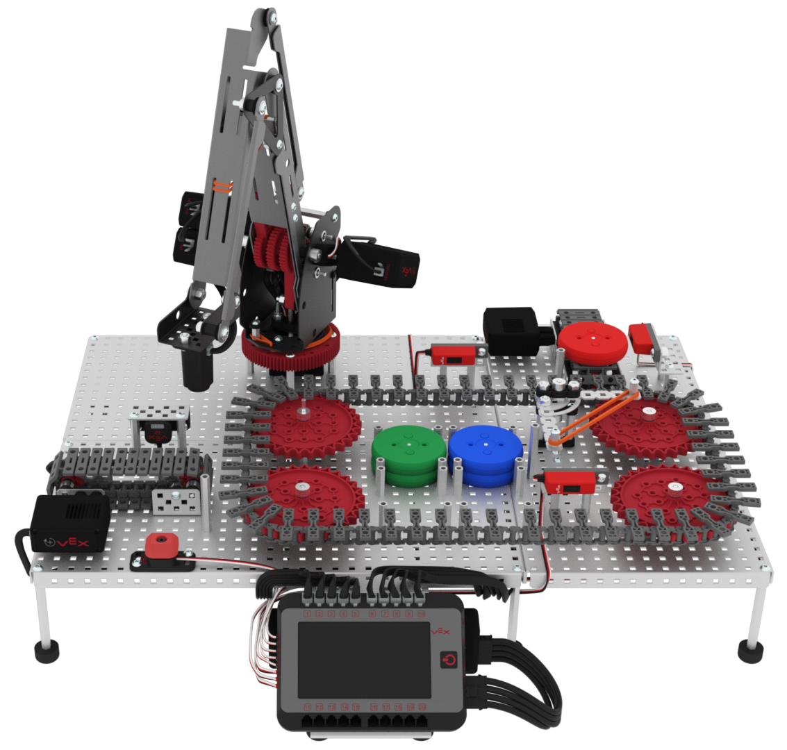 Sơ đồ biển báo lối thoát màu đỏ cho V5 Workcell, minh họa các giao thức an toàn trong môi trường CTE (Giáo dục nghề nghiệp và kỹ thuật).