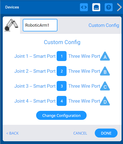 Captura de pantalla de la interfaz VEXcode que muestra un diagrama de bloques de programación para aplicaciones CTE (Educación Profesional y Técnica), destacando los elementos y la estructura de la codificación.