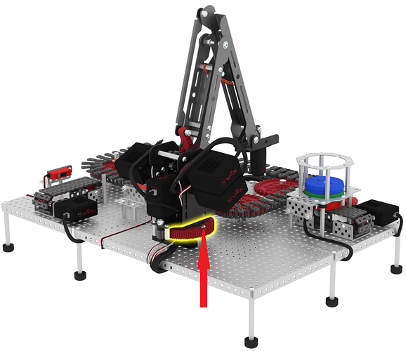 教育現場での自動化とロボット工学の理解を深めるためにラベル付けされたコンポーネントと接続を備えた、キャリアおよび技術教育用の V5 ワークセル リソースを示す図。