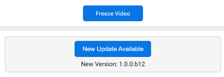 O menu do utilitário AI Vision apresenta um botão abaixo da vista atual com a mensagem "Nova atualização disponível". Abaixo do botão, é apresentada a versão; neste exemplo, lê-se "Versão 1.0.0.b12".