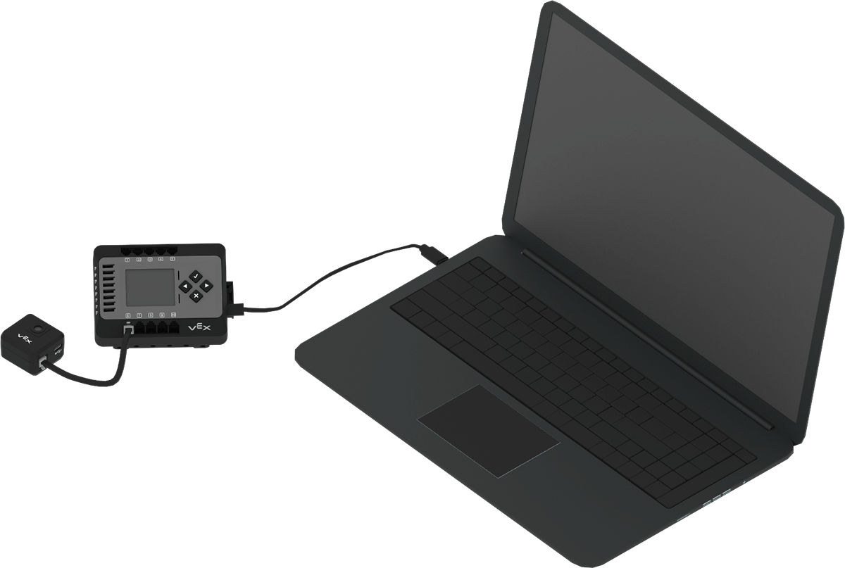 เซ็นเซอร์ AI Vision เชื่อมต่อกับ EXP Brain ด้วย Smart Cable แสดงให้เห็นว่าสมองเชื่อมต่อกับคอมพิวเตอร์แล็ปท็อปด้วยสาย USB