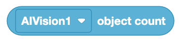 Bloco de contagem de objetos VEXcode EXP que lê a contagem de objetos AIVision1. Existe um menu suspenso para selecionar o sensor de visão com IA.