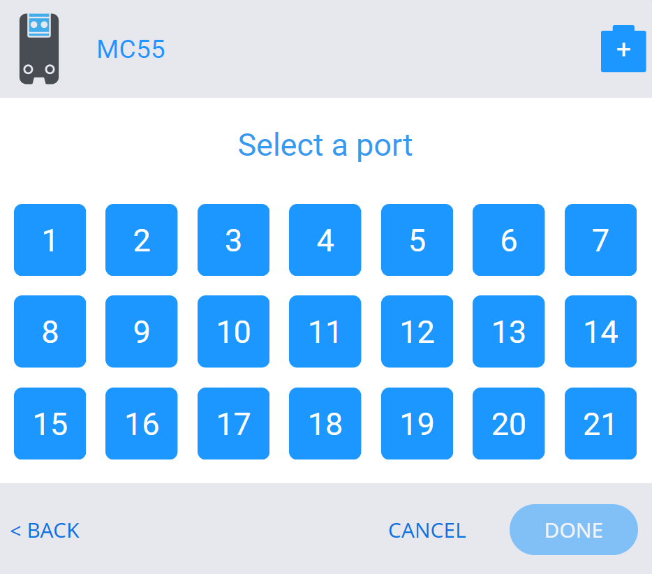 Меню VEXcode V5 «Вибір порту», ​​де можна вибрати конкретний порт для контролера двигуна 55.