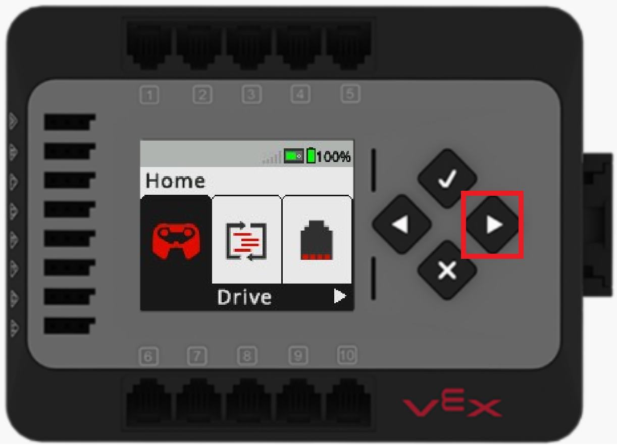 หน้าจอของ EXP Brain จะปรากฏในเมนู Home โดยเน้นปุ่มลูกศรขวาไว้