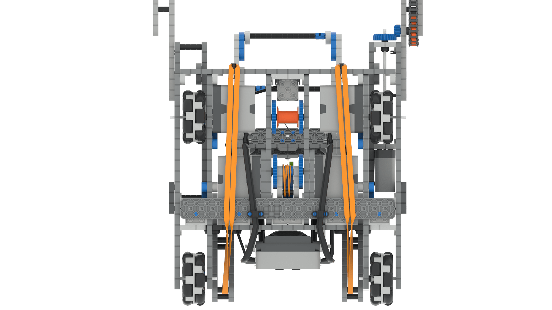 Diagramm, das das Design und die Komponenten eines VEX IQ-Wettkampfroboters veranschaulicht und verschiedene Teile und ihre Funktionen vorführt. Ziel ist es, Pädagogen und Schülern dabei zu helfen, Robotikkonzepte und bewährte Methoden zum Bau von Wettkampfrobotern zu verstehen.