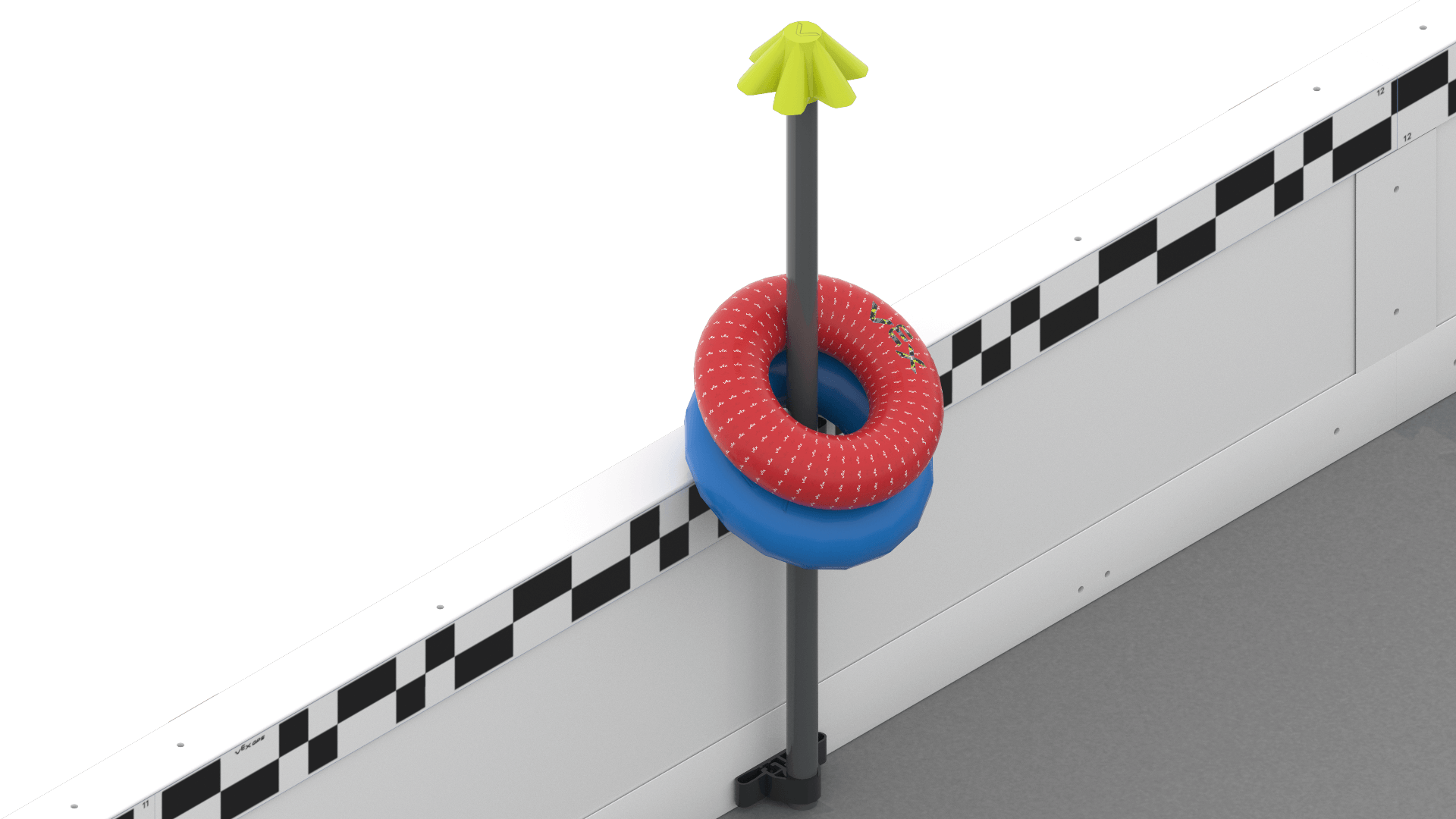 Diagram znázorňující klíčové komponenty soutěžního robota V5, včetně motorů, senzorů a konstrukčních prvků, zdůrazňující jejich uspořádání a funkčnost pro soutěžní robotiku.