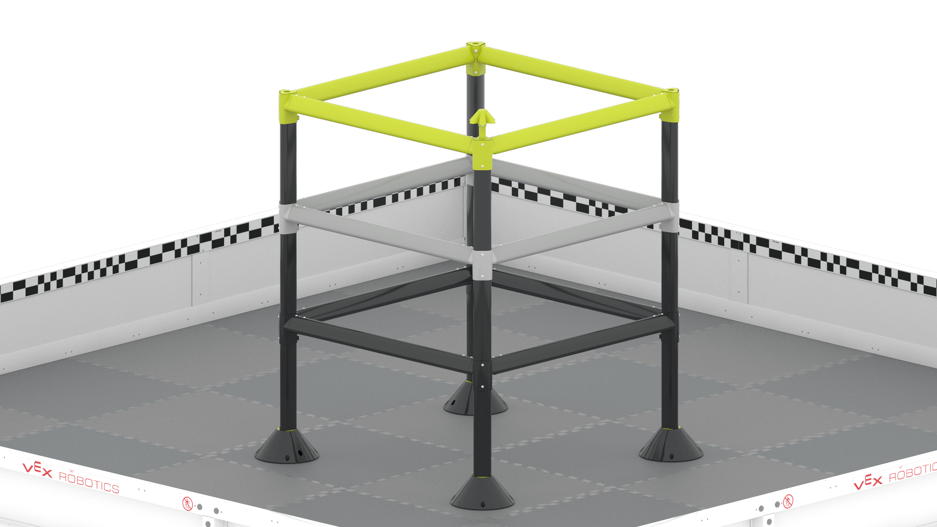 VEX V5 жарыс роботының диаграммасы, әртүрлі құрамдас бөліктерді және олардың жарыстарда оңтайлы өнімділік үшін орналасуын көрсетеді.