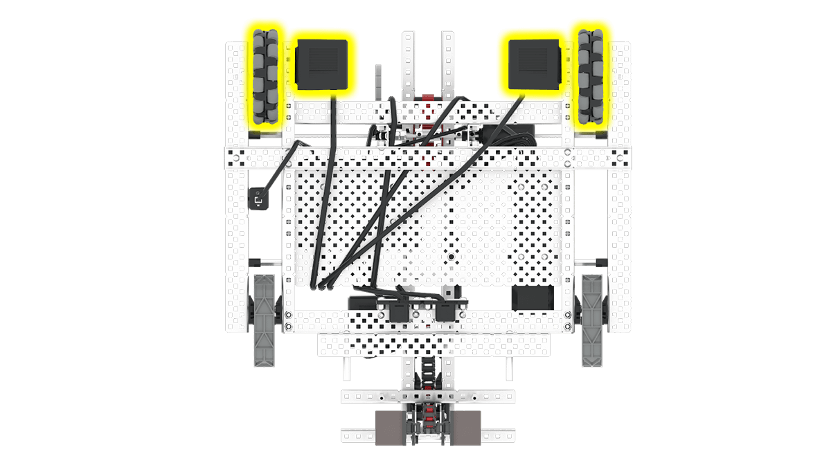 Diagrama de un robot de competición VEX V5 mostrando sus componentes y estructura, ilustrando el diseño y montaje para la robótica competitiva.