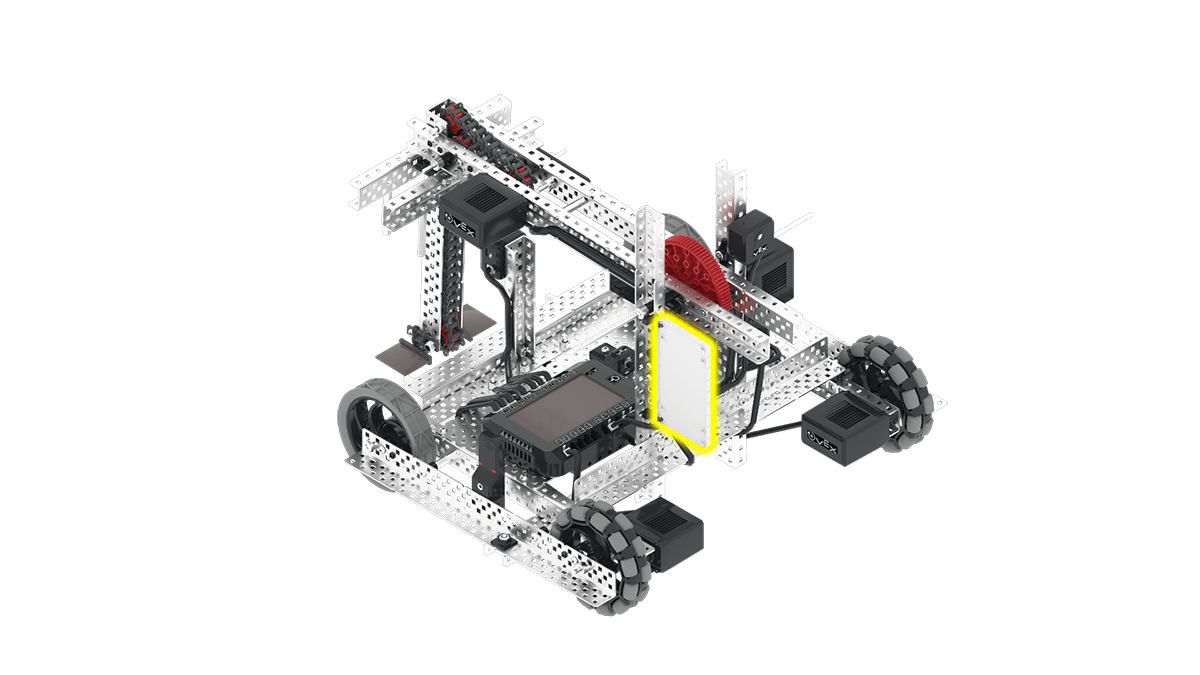 Diagrama de un robot de competición V5 que muestra sus componentes y ensamblaje, ilustrando el diseño y la estructura relevantes para las especificaciones de la categoría V5.
