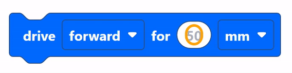 É seleccionado um bloco Drive For e o cursor destaca o valor do texto dentro do seu campo de texto, antes de sair do campo para seleccionar novamente o parâmetro.