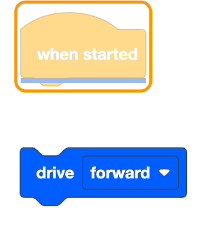 Captura de tela da interface do tutorial do VEX IQ Blocks, apresentando blocos de programação para educação em robótica, projetados para iniciantes e educadores para melhorar a compreensão dos componentes e conceitos de codificação do VEX IQ.
