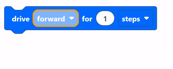 Er is een Drive For-blok geselecteerd en de cursor loopt door elk van de parameters met behulp van toetsenbordnavigatie.