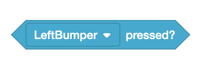Booleaanse blokgebaseerde coderingselement met de weergave 'LeftBumper ingedrukt?' met een dropdownmenu voor 'LeftBumper'.
