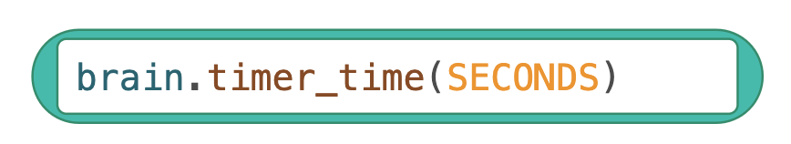 Schakelblok met de functieaanroep 'brain.timer_time(SECONDS)'.