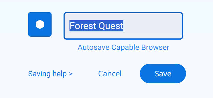 Het venster VEXcode 123 Projectnaam wordt geopend met de gewijzigde naam en de knop Opslaan eronder ingeschakeld.