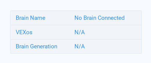 Rozwijane menu aplikacji VEXcode IQ Brain na Chromebooku. W tym menu nie ma przycisku Połącz, ponieważ połączenie następuje automatycznie.