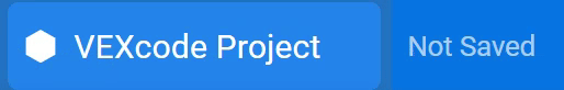 GIF animado da barra de título do projeto VEXcode mudando de 'Não salvo' para 'Salvo' após uma ação, indicando que o projeto foi salvo com sucesso.