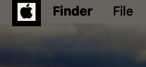 Lähikuva Apple-logosta, Finderista ja Tiedostosta macOS-valikkopalkissa, Apple-logo korostettuna punaisella laatikolla.