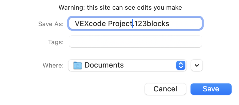 Il menu Salva file del dispositivo è aperto e impostato per salvare nella cartella Documenti.