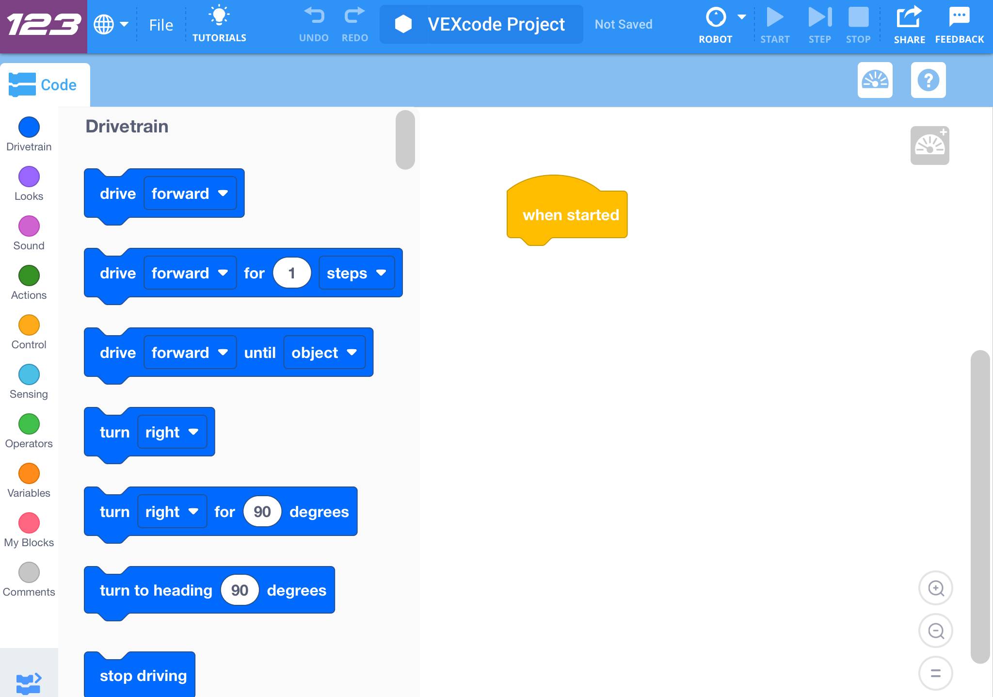 VEXcode 123 uygulamasının iPad'de açılması.