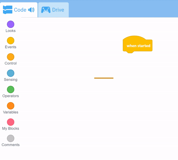 VEXcode GO 介面，按下 Enter 鍵後，黃色遊標條變成藍色，表示其位置已儲存。