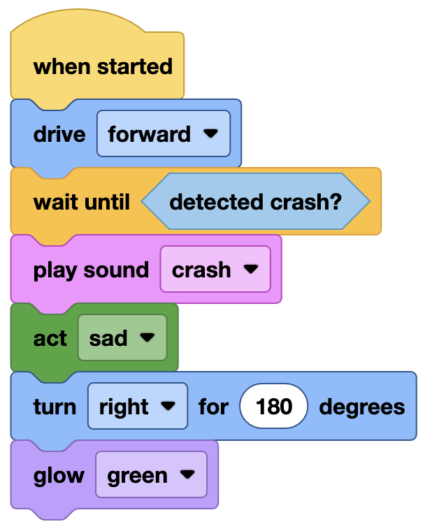 VEXcode 123 -lohkot projisoivat aa-lohkon jokaisesta luokasta esittelemään korkean kontrastin värimaailmaa.