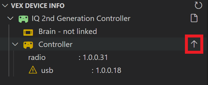 De cursor beweegt over de map van de verouderde Controller en er staat een pijltje omhoog ernaast. Het pijltje omhoog is gemarkeerd.