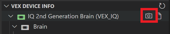 Het camerapictogram wordt gemarkeerd naast de map VEX Device Indicator.