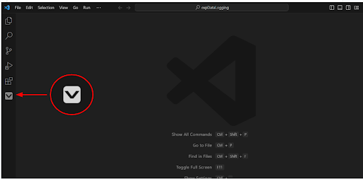Het VEX Robotics Extension-pictogram in het zijmenu van VS Code is gemarkeerd.